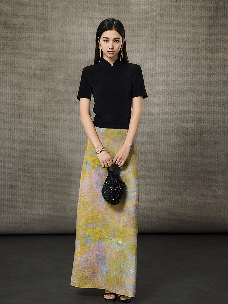 HECO Disc Button Acetate Knit Drop Neck T-Shirt - ROMAN.