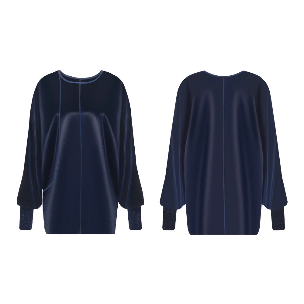 TUYUE blue acetate-trimmed satin long-sleeved top - CAROLINE.