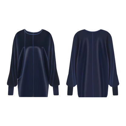 TUYUE blue acetate-trimmed satin long-sleeved top - CAROLINE.