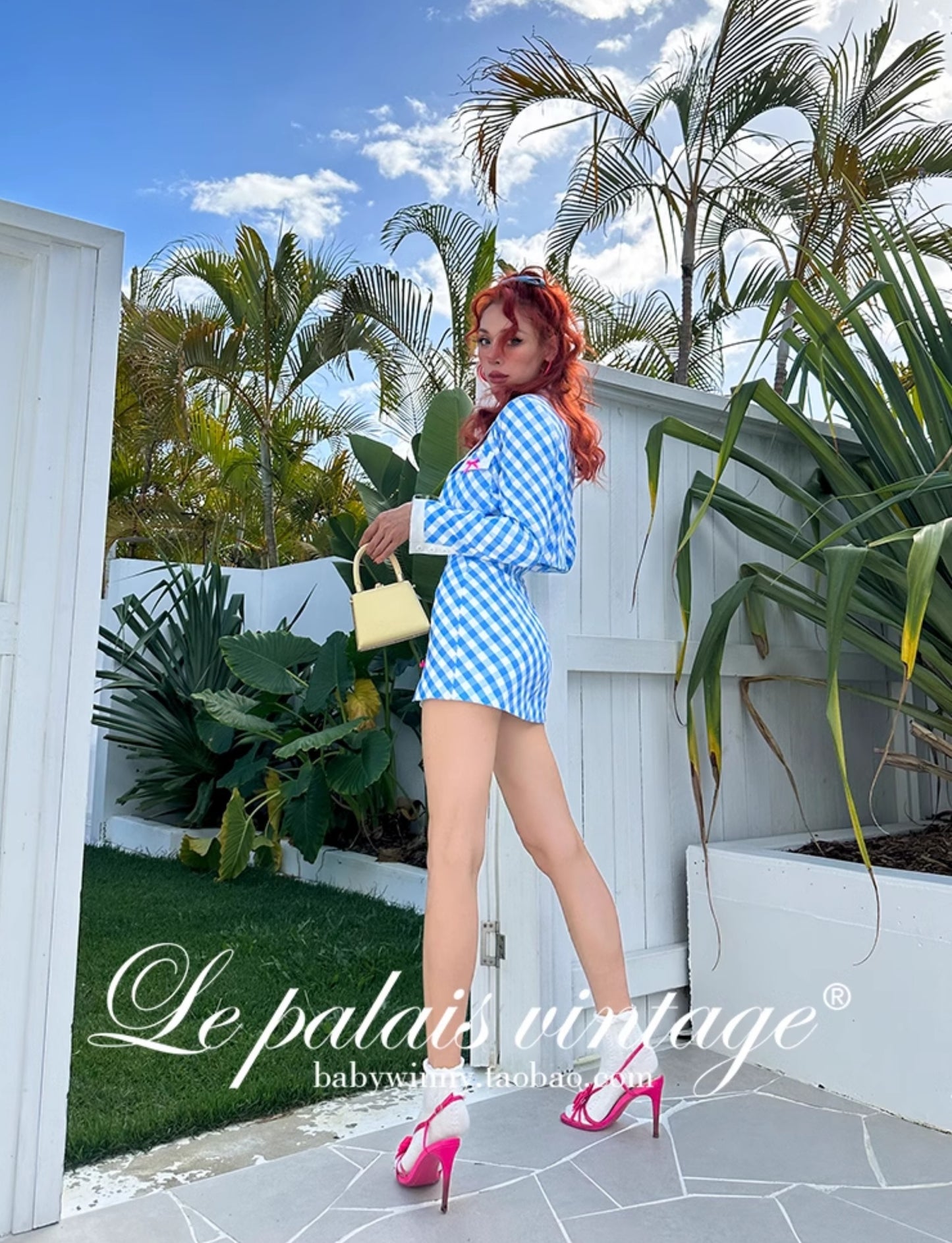 Le Palais  Blue Plaid Small Fragrance Thin Short Coat + Short Skirt- Yuno