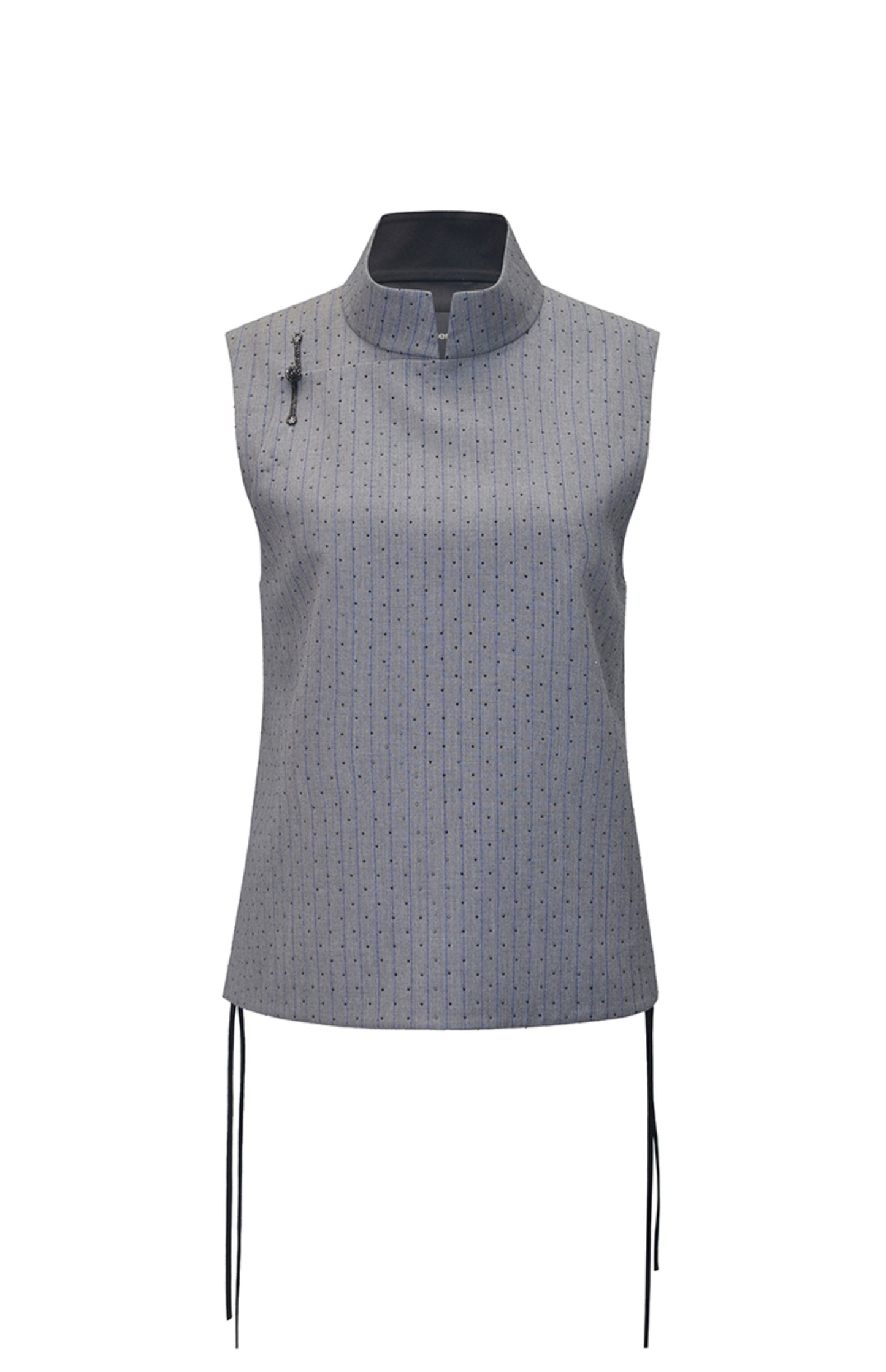 M essential Mackay designer label sand diamond grey stripe diamond buckle drawstring vest - ZING.