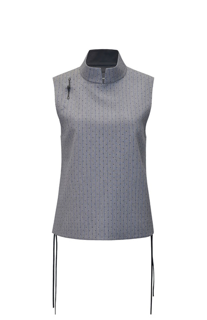M essential Mackay designer label sand diamond grey stripe diamond buckle drawstring vest - ZING.