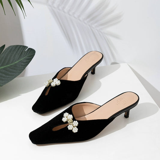 B-FEI black square toe kitten heeled Chinese shoes-OILU.