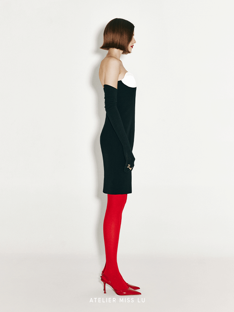 ATELIER MISS LU Abstract Flower Design Slim Fitting Dress - SHANNON.