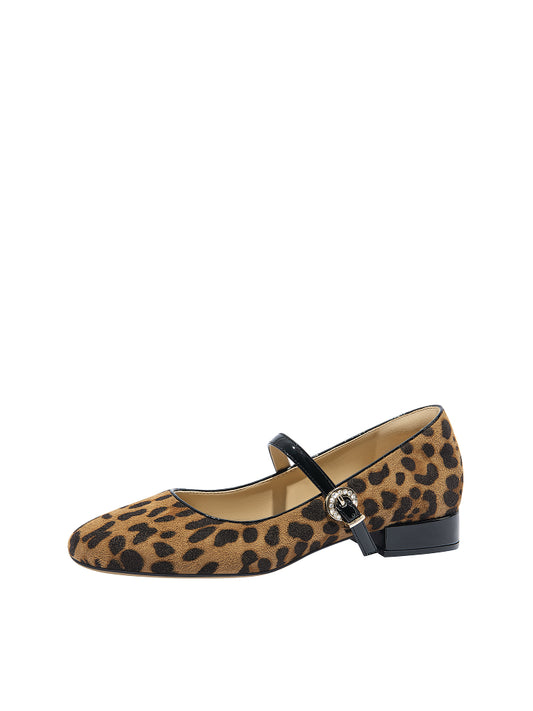LilyWei Vintage leopard print straight strap flat pumps are comfortable- ARABELLA