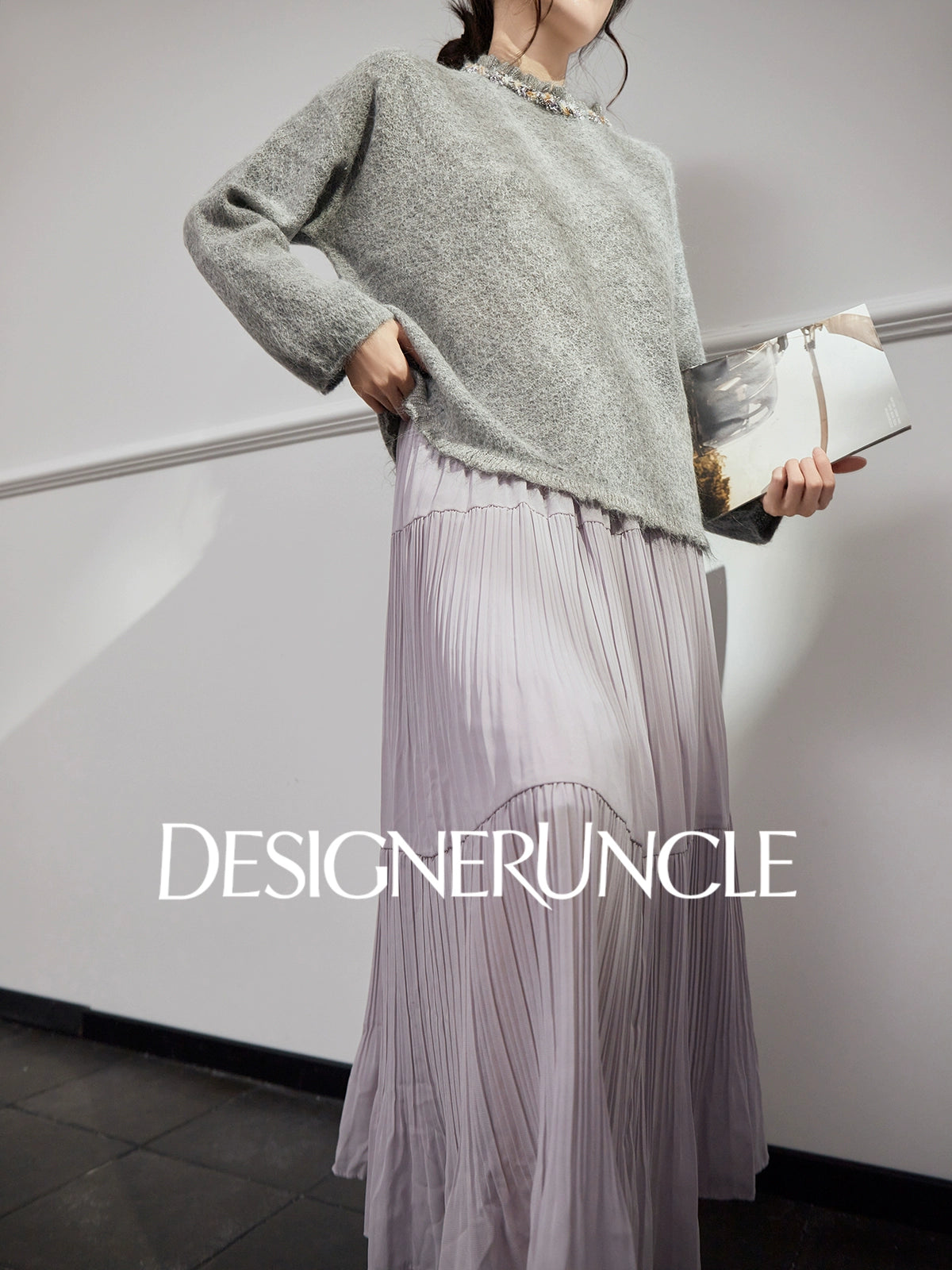 DGU|Gray new crew neck loose fashion design sense lazy style knitted top - GRACE.