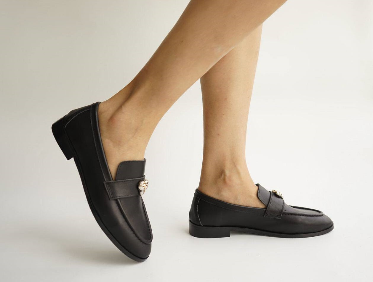 B-FEI classic black leather round-toe shoes-CHOJI.