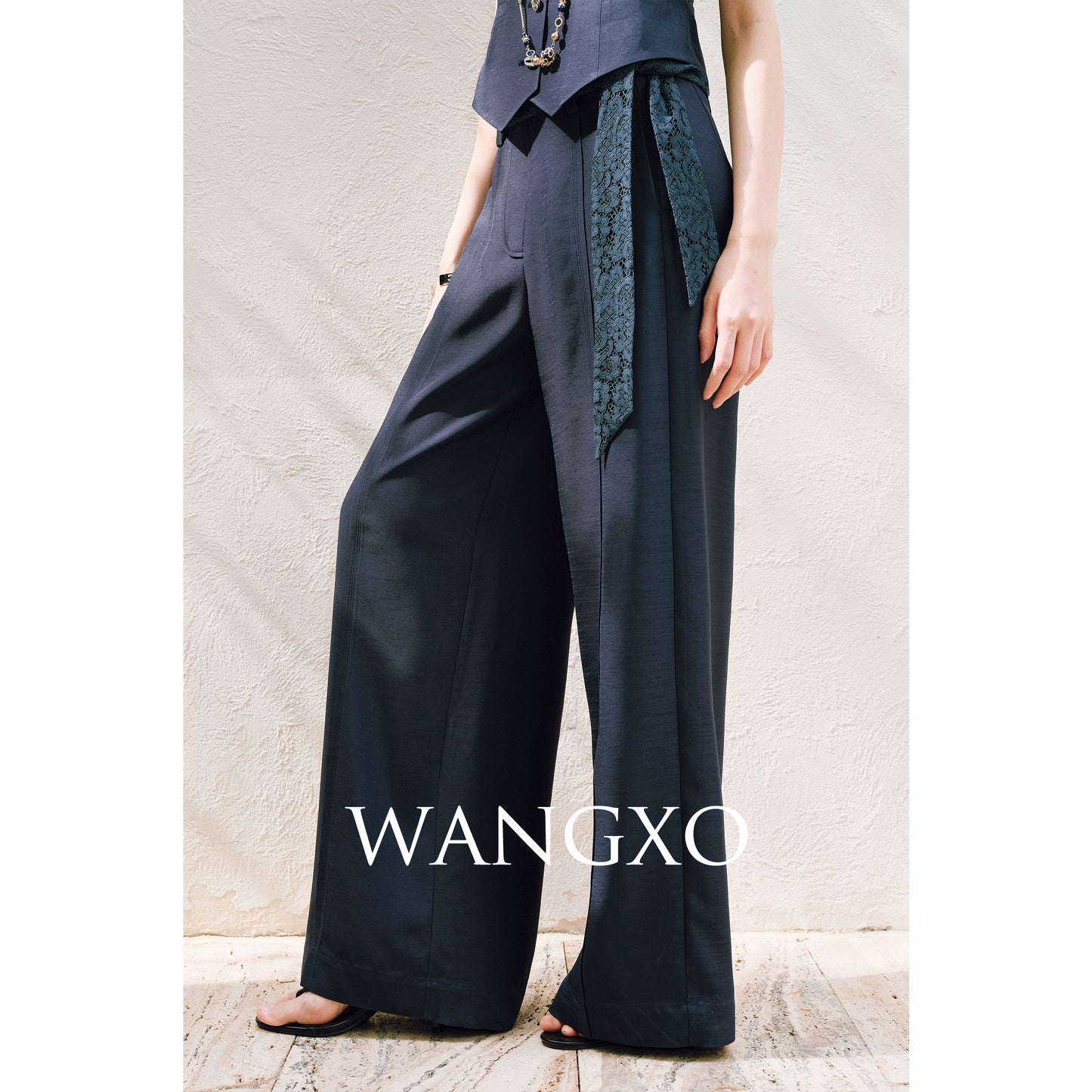 WANGXO |V-Neck Vest & Belted Straight Pants Intellectual Suit Set -NÉRA