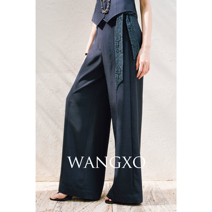 WANGXO |V-Neck Vest & Belted Straight Pants Intellectual Suit Set -NÉRA