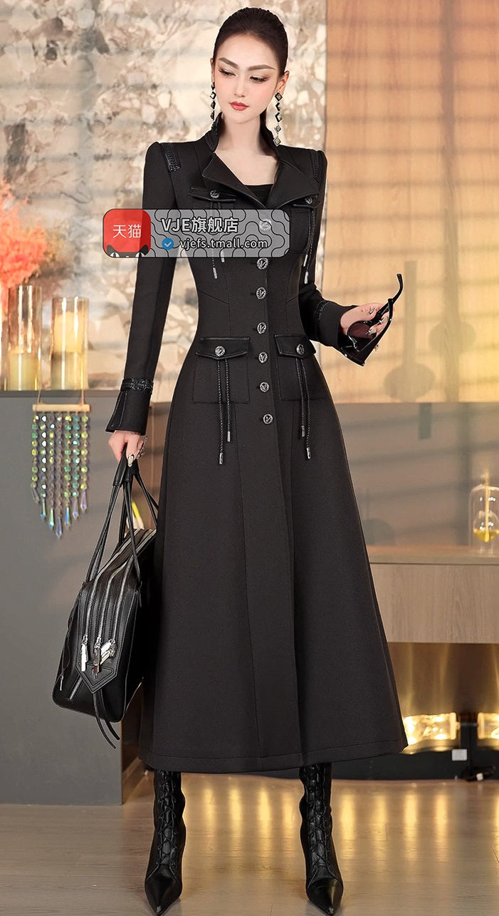 VJE Women's splicing long sleeve long dress- SOJ.