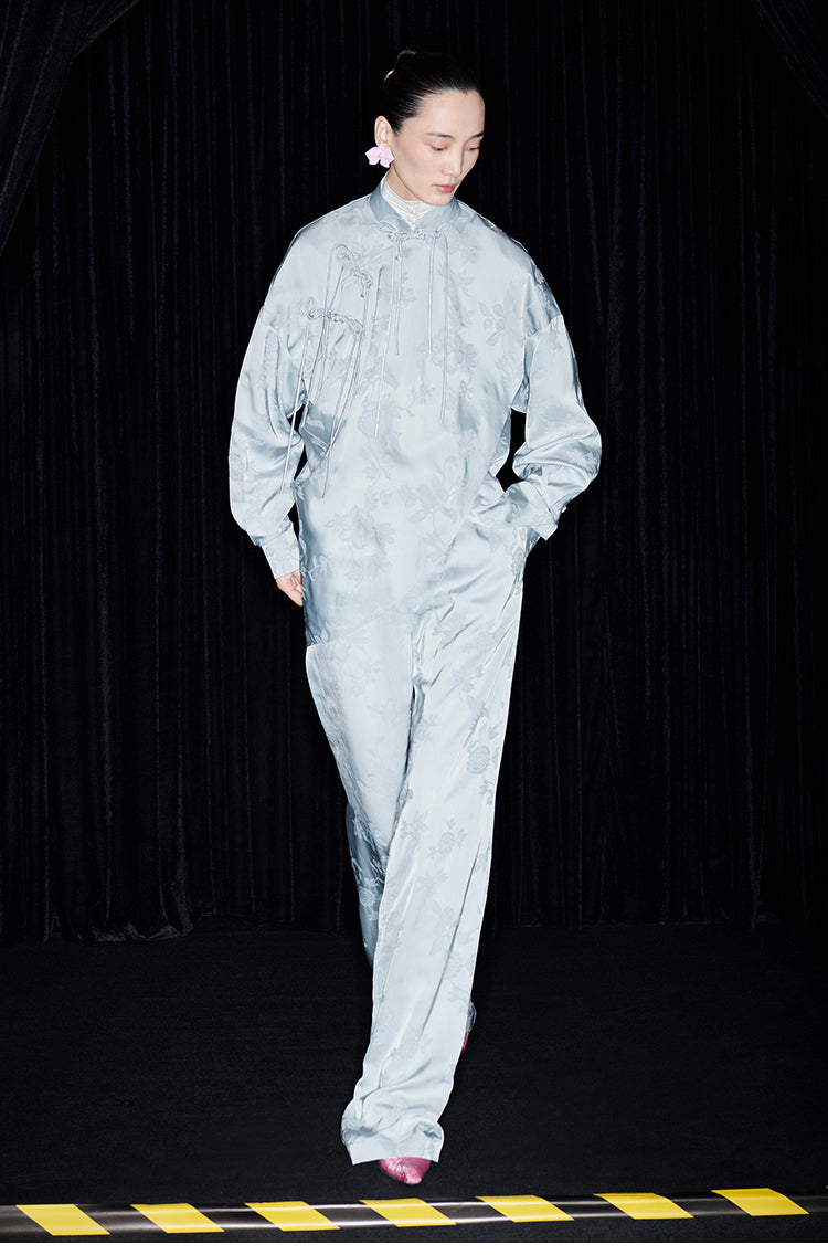 M essential Mackay designer pastel bue disc button placket shirt pant top set - sept.