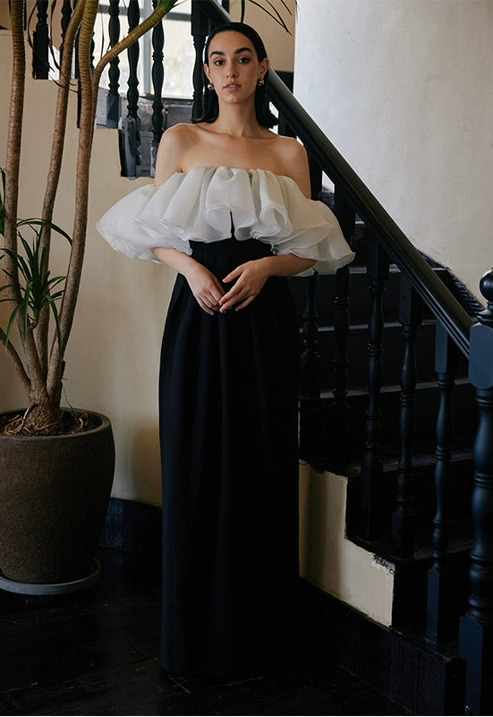 GOUDIN women's black and white French banquet evening dress-NIPS.
