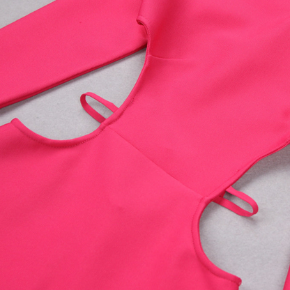 DOLLY Luxury Crew Neck Long Sleeve Waist Baring Backless Sexy Long Slit Date Dress-CADY