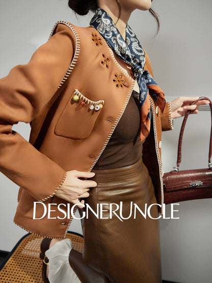 DGU "Ink Rhyme" brown jacket new retro loose commuter slimming high-end top - Emery.