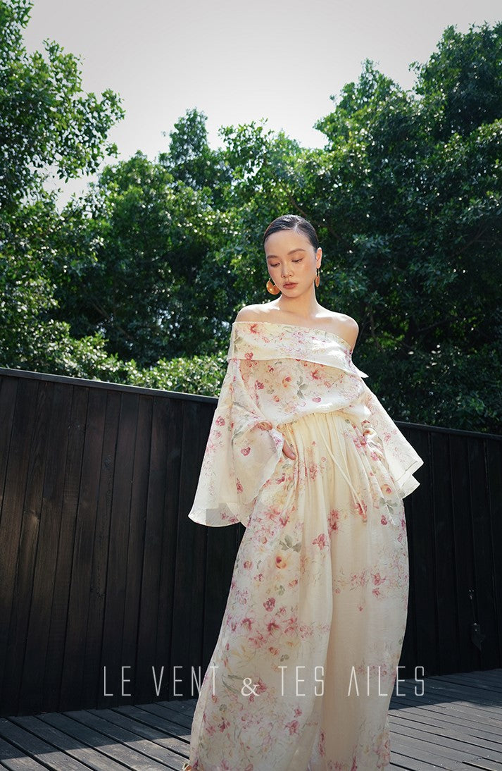 LE VENT&TES AILES Floral-print off shoulder top Skirt trousers set-RINA.