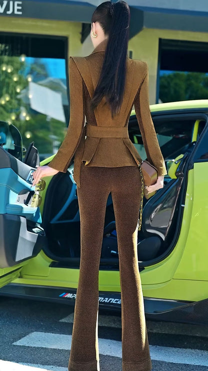 VJE Top Micro Flared Pants Two-Piece Set Suit-KIM.