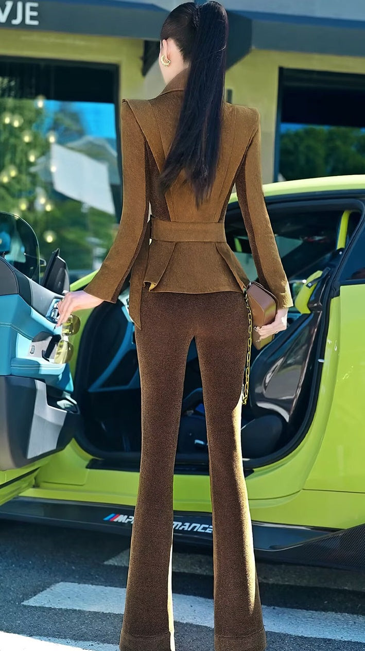 VJE Top Micro Flared Pants Two-Piece Set Suit-KIM.