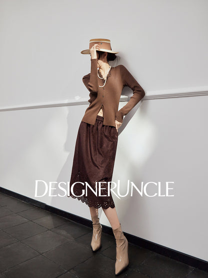 DGU|Floral Coffee Color New Hollow Design Versatile Slimming and Skirt - BLED.