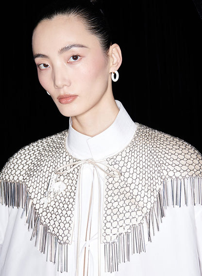 M essential Mackay designer handmade chain mail fringe embellished collar shawl - SIND.