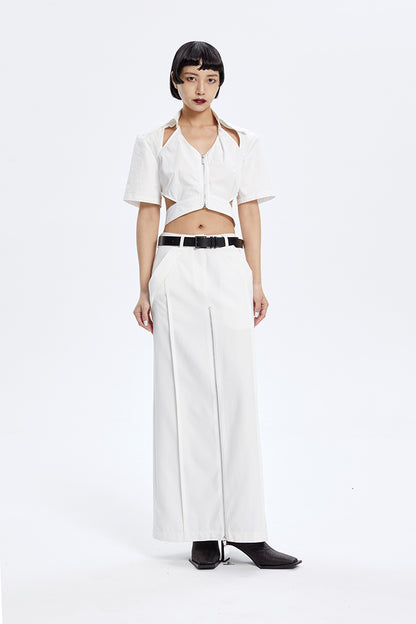 TINY IN cut-out slim zipper ultra-cropped female top -GASA