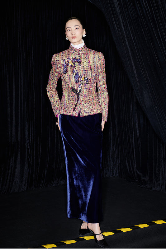 M essential Mackay designer kneaded gold coarse iris stacked slim jacket - FLAG.