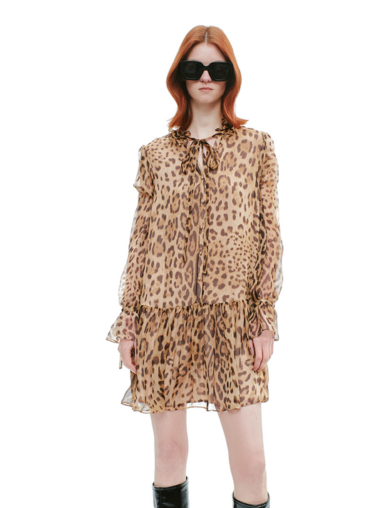 YES BY YESIR | Leopard Print Ruffle Short Dress -MALEINA.