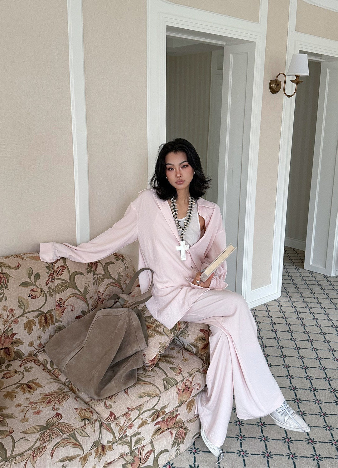 MEI SANGUAN Pink Oversized Shirt & Wide-Leg Pants Set - DAISY