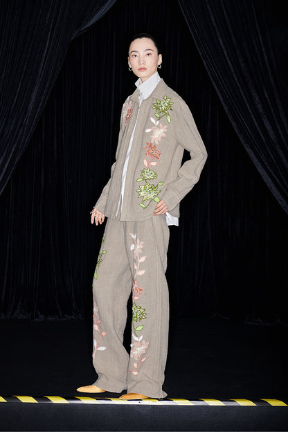 M essential Mackay designer Sedum patch shirt jacket pant set - Eight Treasures