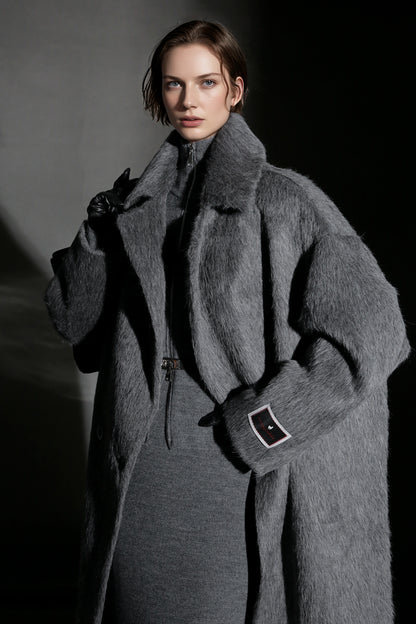 PIAOIN Luxury Peruvian Suli Alpaca Coat Women's Cocoon Double-sided Fur Coat -OMAN