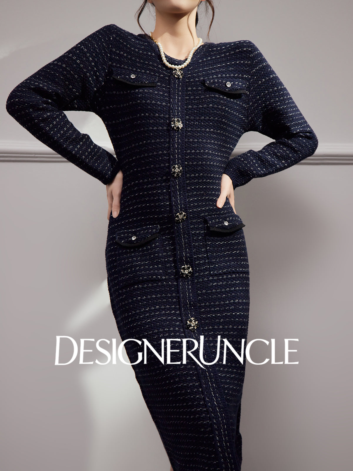 DGU "Gilded Blue" new French fragrance style slimming royal blue dress - Joseph.