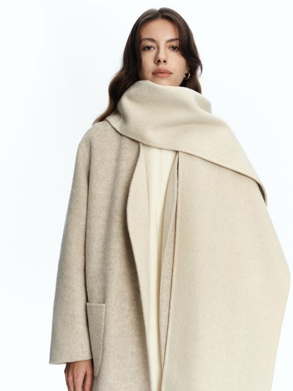 SERRER ivory two-tone shawl reversible wool coat - MARCUS.