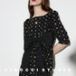 Heavy embroidered flowers vintage waist shiny silk tweed black dress - Carilow