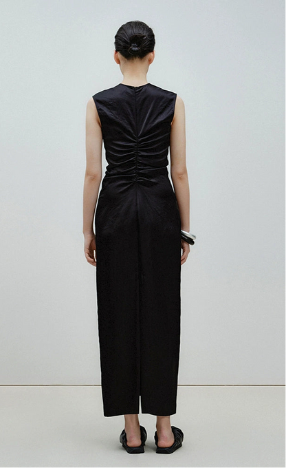 ZHUCHONGYUN  Black Zipper Pleated Design Slim Length Dress-WATANABE.