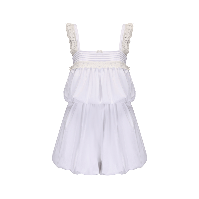 ATELIER MISS LU Lace Patchwork Receiver Waist Bud Jumpsuit - INDUCE.