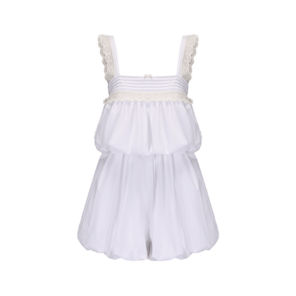 ATELIER MISS LU Lace Patchwork Receiver Waist Bud Jumpsuit - INDUCE.