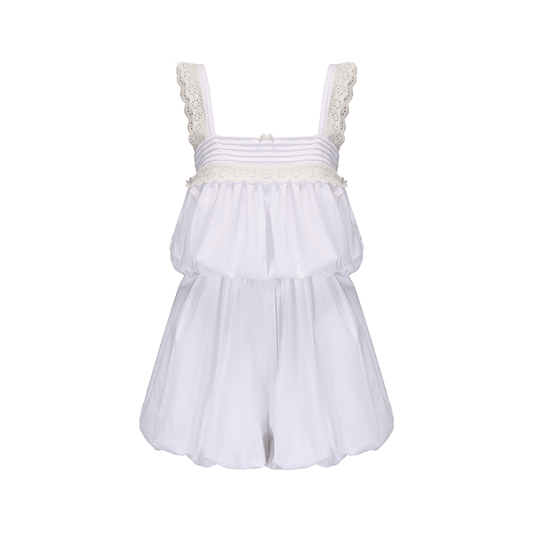 ATELIER MISS LU Lace Patchwork Receiver Waist Bud Jumpsuit - INDUCE.