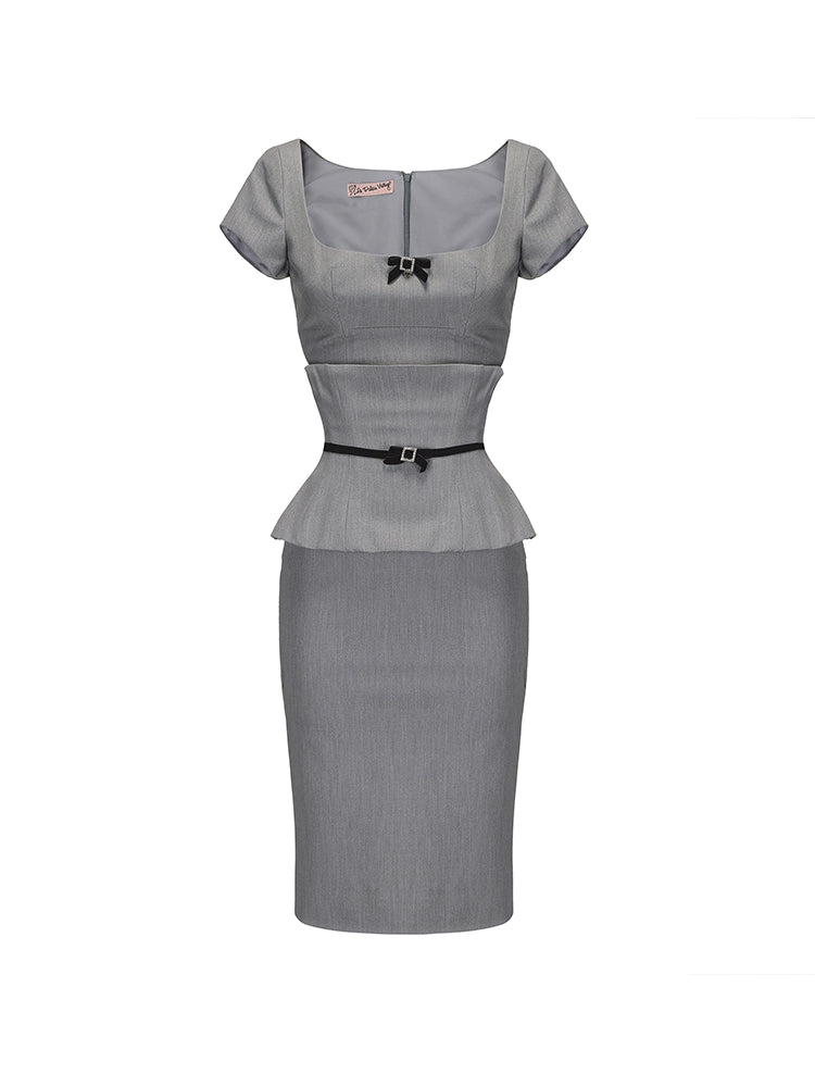 Le palais vintage Girlfriend Grey Suit Dress + Fishbone Waist Closure Sexy Suit-GREG.