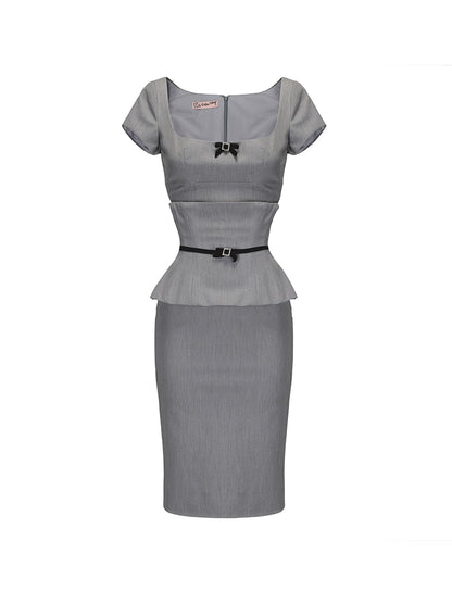 Le palais vintage Girlfriend Grey Suit Dress + Fishbone Waist Closure Sexy Suit-GREG.