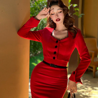 Le palais vintage red skirt  + crop jacket suit set - Manui