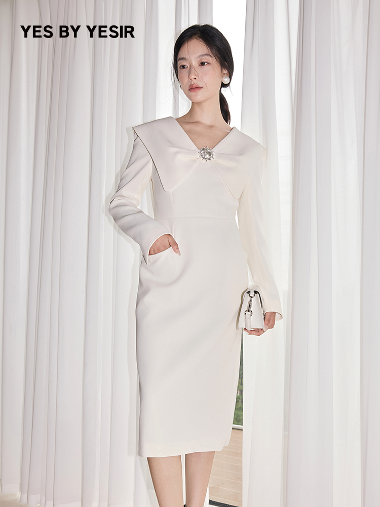 YES BY YESIR deconstructed bow neck slim midi dress - PAUL.