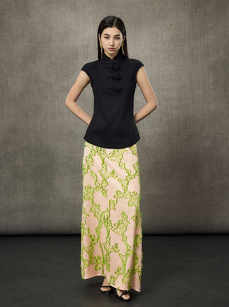 HECO Short Rose Sleeveless Mandarin Neckline Top - PRINCESS.