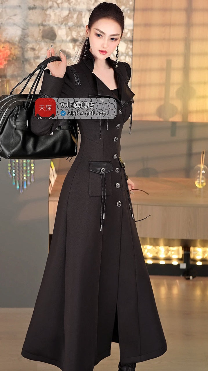 VJE Women's splicing long sleeve long dress- SOJ.