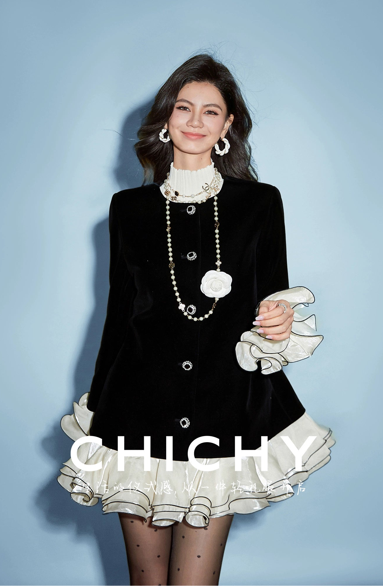 CHICHY French fragrance black velvet chic foreign ruffle jacket-MARY