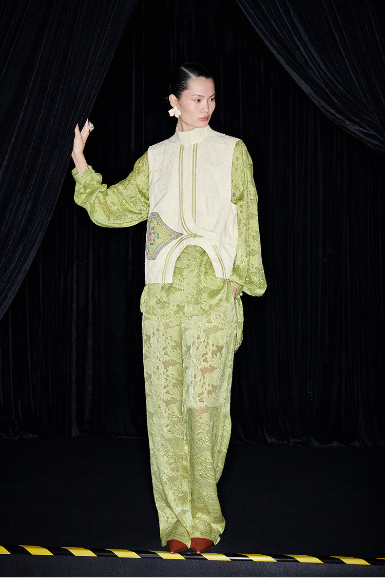 M essential Mackay designer lace embroidered stand-up collar waistcoat top pants set -  Tloe