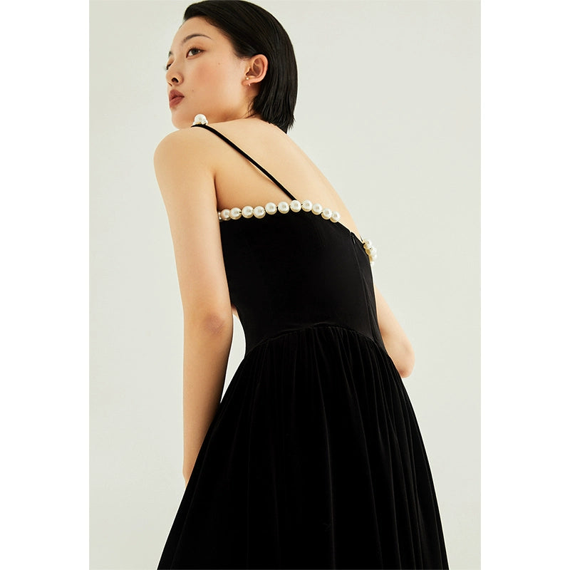 GOUDIN women's long velvet temperament slip evening dresses-LEON.