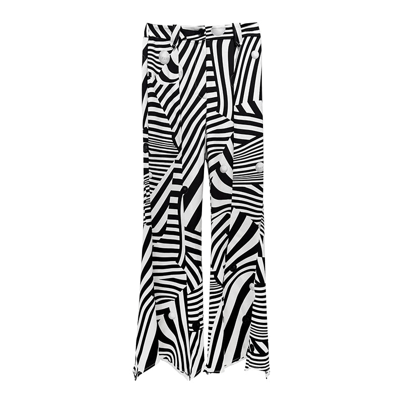 ANNAKIKI black and white contrasting special-shaped striped bootcut trousers for women-HIRANO