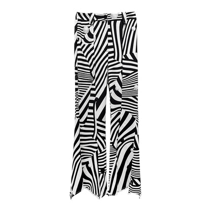 ANNAKIKI black and white contrasting special-shaped striped bootcut trousers for women-HIRANO