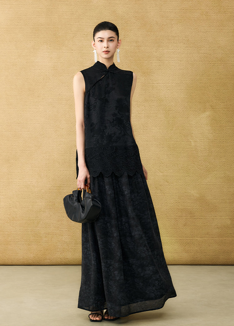 HECO Chinese diagonal placket buckle cool lion jacquard sleeveless top - CONNECT.