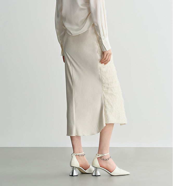 COMME MOI Lu Yan designer's women's satin stitching asymmetrical straight skirt - BILLY.