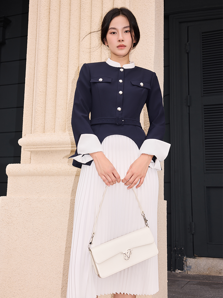 YES BY YESIR  irregular swing spliced pleated midi dress - LEVI.